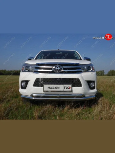 Защита передняя нижняя двойная 76,1*60,3 мм Тюнинг (нержавейка) Toyota Hilux Revo Double Cab дорестайлинг (2015-2018)