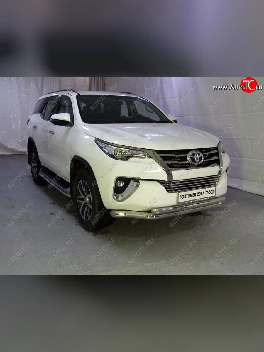 Защита передняя нижняя двойная 76,1*60,3 мм Тюнинг Toyota Fortuner AN160 дорестайлинг (2015-2020) (нержавейка)  в Самаре Самарской области