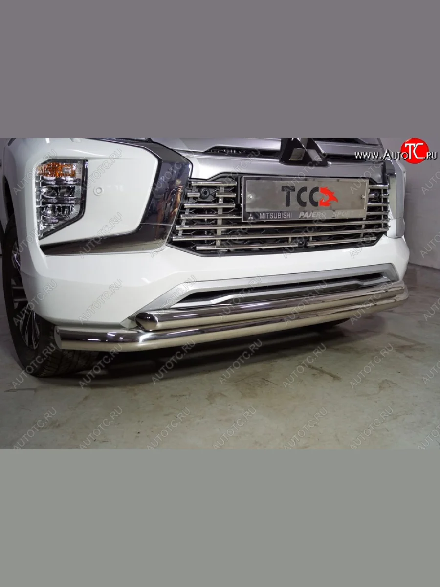 Защита передняя нижняя двойная 76,1*60,3 мм Тюнинг Mitsubishi Pajero Sport QF рестайлинг (2019-2022) (нержавейка)  в Самаре Самарской области