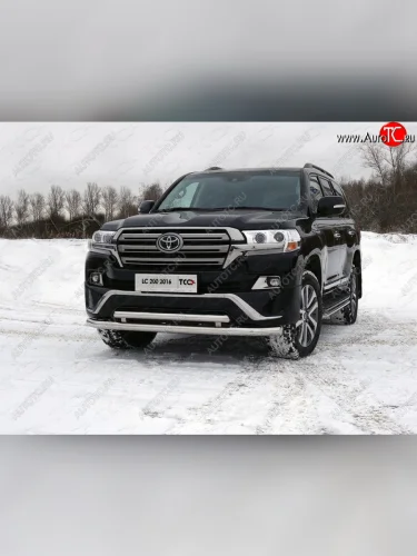 Защита передняя нижняя двойная 76,1*60,3 мм EXECUTIVE Тюнинг (нержавейка) Toyota Land Cruiser 200 2-ой рестайлинг (2015-2021)