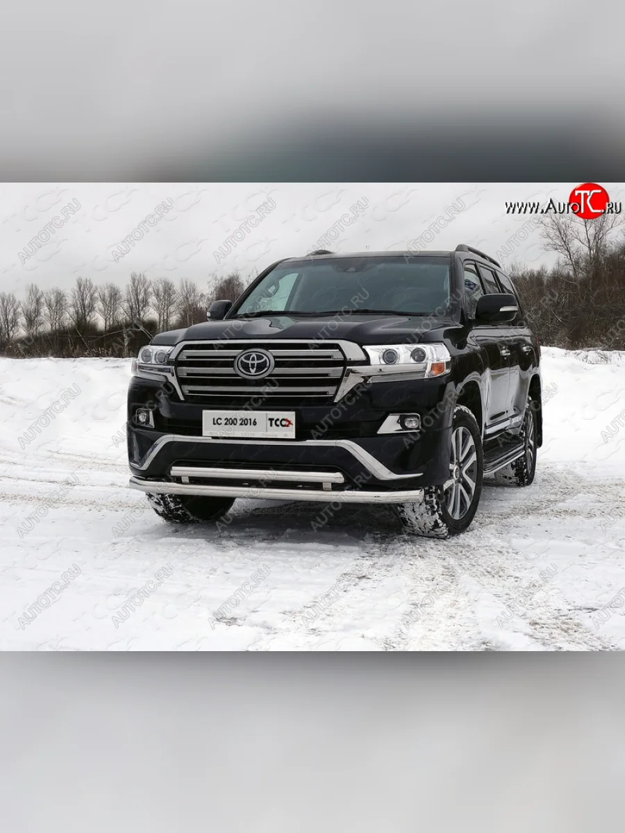 Защита передняя нижняя двойная 76,1*60,3 мм EXECUTIVE Тюнинг Toyota Land Cruiser 200 2-ой рестайлинг (2015-2021) (нержавейка)  с доставкой в г. Керчь