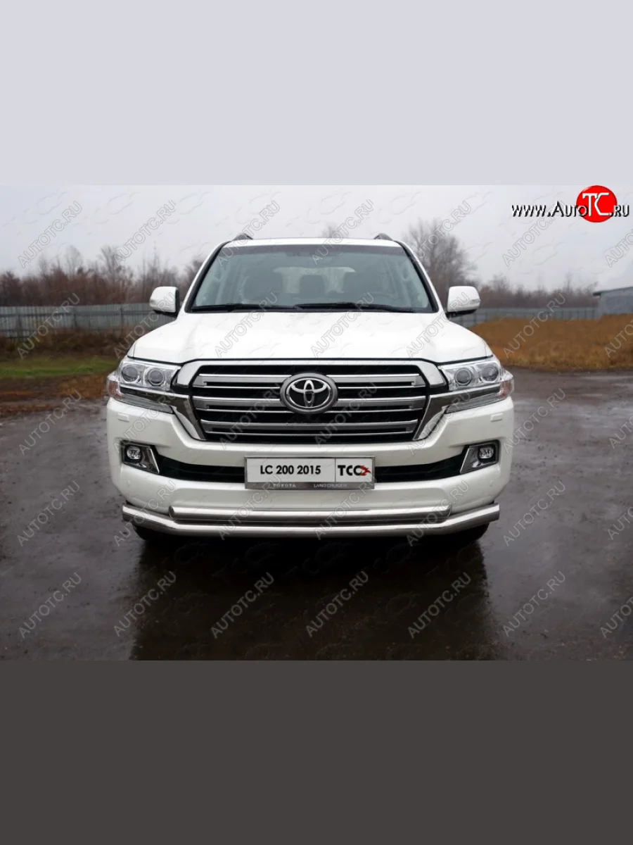 Защита передняя нижняя двойная 76,1*60,3 мм кроме EXECUTIVE Тюнинг Toyota Land Cruiser 200 2-ой рестайлинг (2015-2021) (нержавейка)  с доставкой в г. Керчь