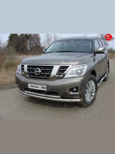 Защита передняя нижняя двойная 76,1*60,3 мм Тюнинг (нержавейка) Nissan Patrol 6 Y62 рестайлинг (2014-2017)