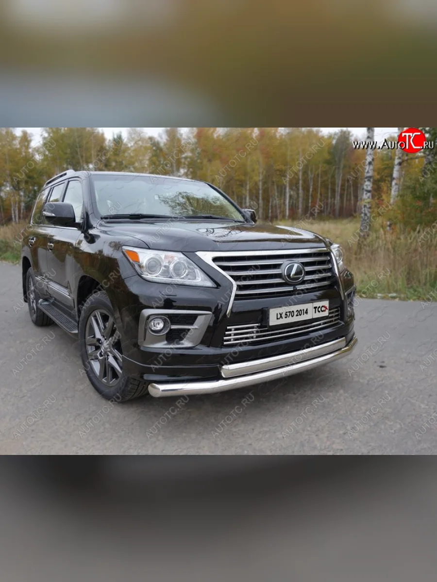 Защита передняя нижняя двойная 76,1*75 мм Sport Тюнинг Lexus LX570 J200 1-ый рестайлинг (2012-2015) (нержавейка)  в Перми Пермском крае