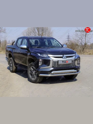 Защита передняя нижняя двойная 76,1*75 мм Тюнинг (нержавейка) Mitsubishi L200 5 KK,KL рестайлинг (2018-2022)