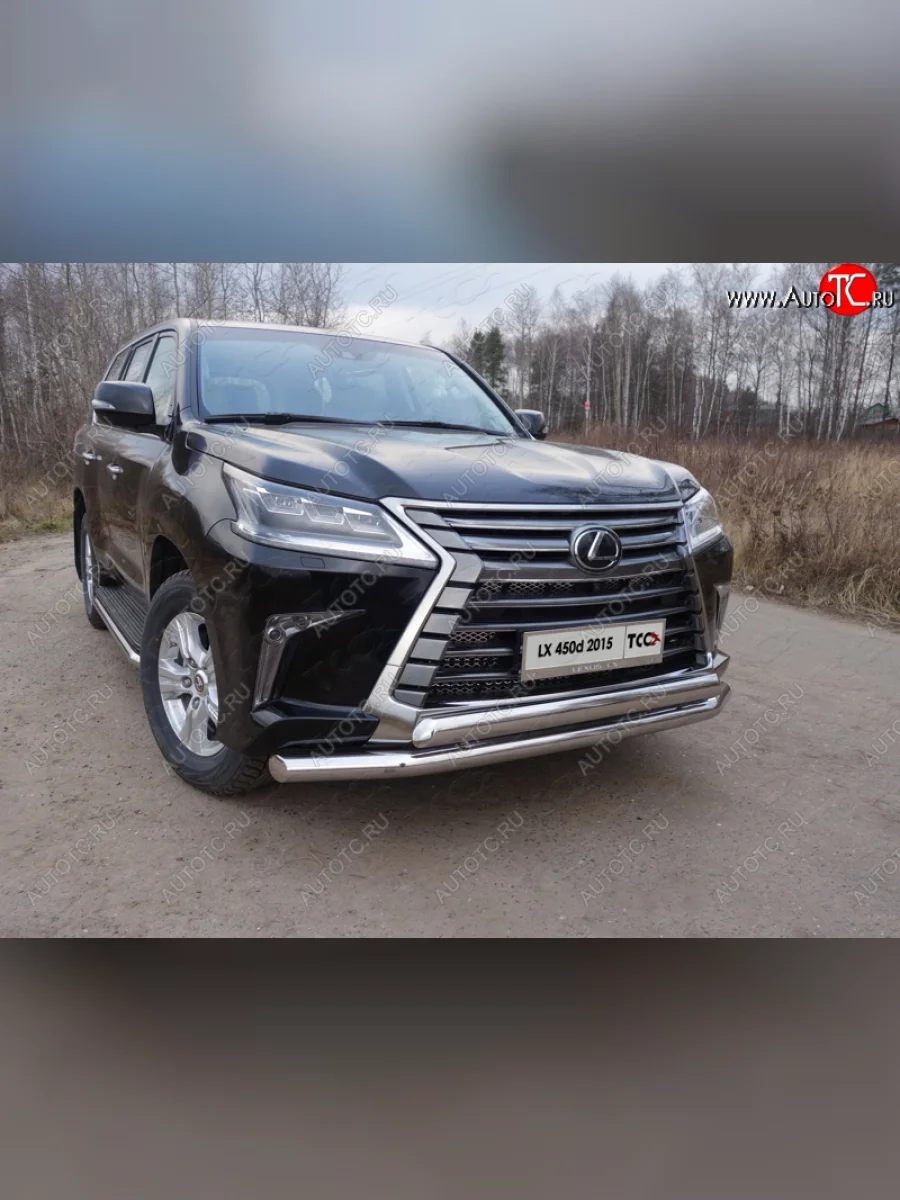 Защита передняя нижняя двойная 76,1*75 мм кроме F-Sport Тюнинг Lexus LX450d J200 2-ой рестайлинг (2015-2022) (нержавейка)  в Воронеже Воронежской области