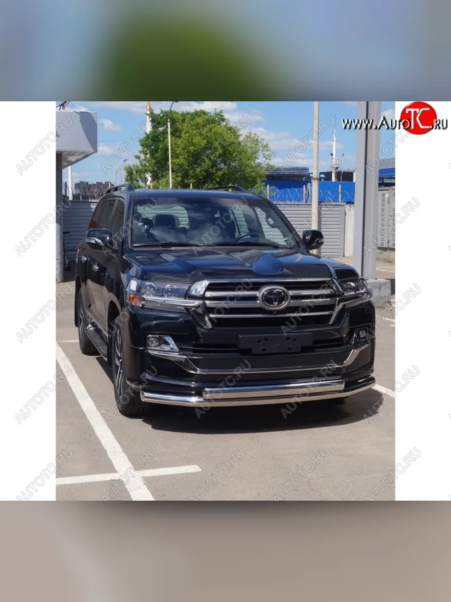 Защита передняя нижняя двойная 76,1*75 мм EXECUTIVE LOUNGE Тюнинг Toyota Land Cruiser 200 2-ой рестайлинг (2015-2021) (нержавейка)  с доставкой в г. Керчь