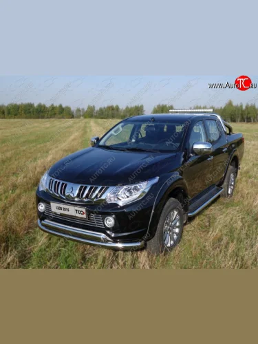 Защита передняя нижняя двойная 76,1*75 мм Тюнинг (нержавейка) Mitsubishi L200 5 KK,KL дорестайлинг (2015-2019)