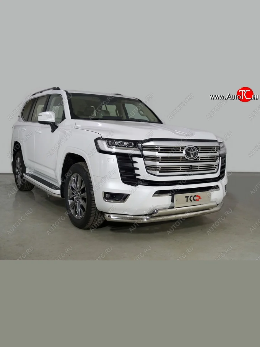 Защита передняя нижняя двойная 76,1*75 мм ТСС Тюнинг Toyota Land Cruiser J300 дорестайлинг (2021-2025) (нержавейка)  в Самаре Самарской области