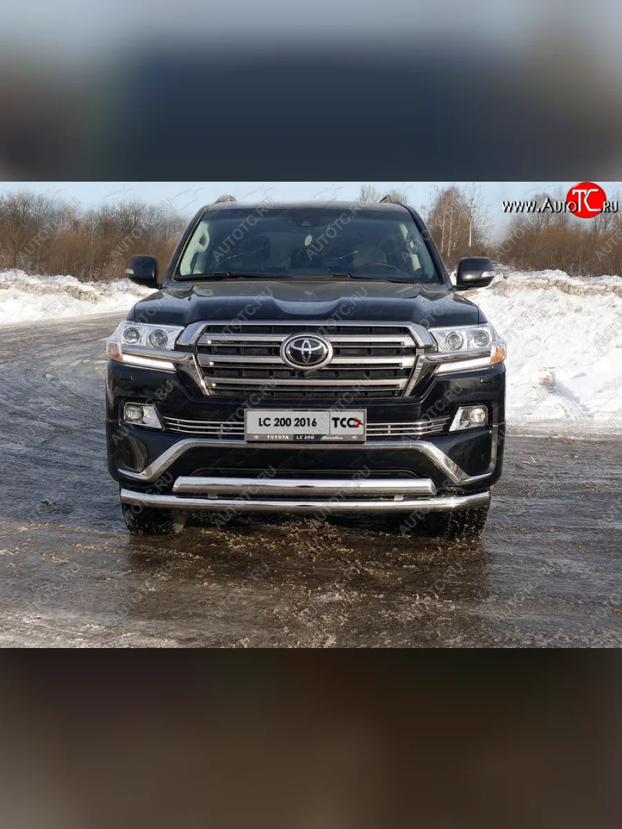 Защита передняя нижняя двойная 76,1*75 мм ТСС Тюнинг Toyota Land Cruiser 200 2-ой рестайлинг (2015-2021) (нержавейка)  с доставкой в г. Керчь