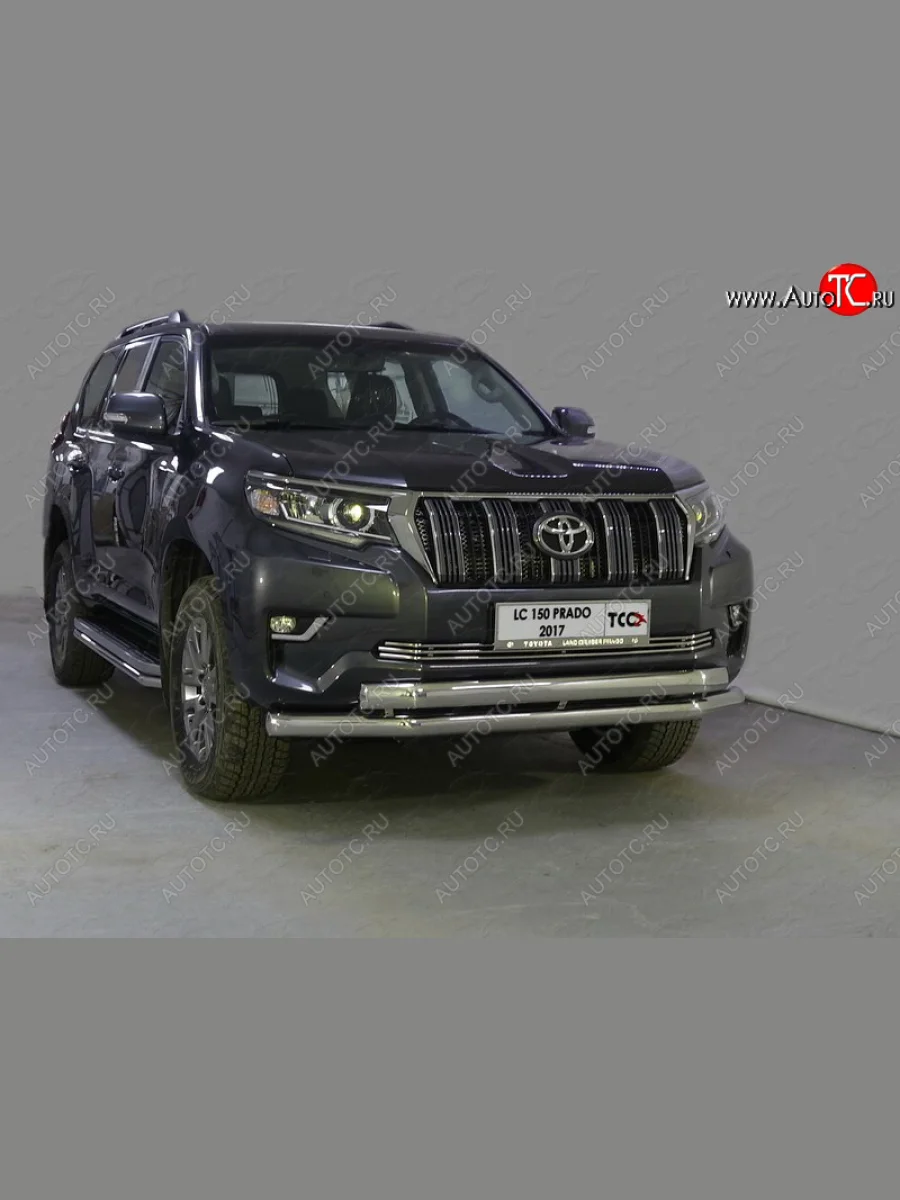Защита передняя нижняя двойная 76,1*75 мм ТСС Тюнинг Toyota Land Cruiser Prado J150 2-ой рестайлинг (2017-2020) (нержавейка)  в Воронеже Воронежской области