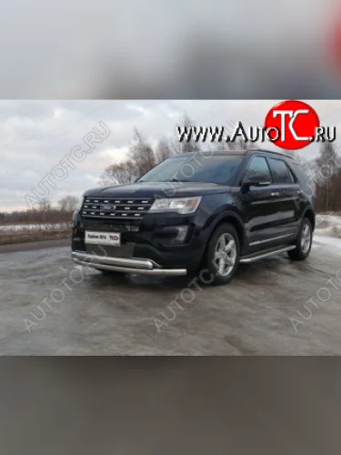 Защита передняя нижняя двойная 76,1*75 мм ТСС Тюнинг (нержавейка) Ford Explorer U502 1-ый рестайлинг, 5 дв. (2015-2018)