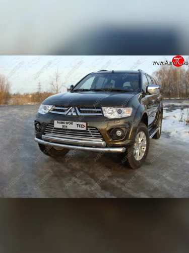 Защита передняя нижняя двойная 76,1*75 мм ТСС Тюнинг (нержавейка) Mitsubishi Pajero Sport PB рестайлинг (2013-2017)