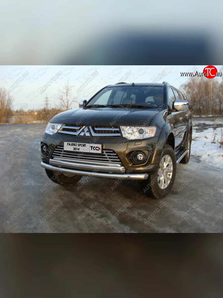 Защита передняя нижняя двойная 76,1*75 мм ТСС Тюнинг Mitsubishi Pajero Sport PB рестайлинг (2013-2017) (нержавейка)  в Самаре Самарской области