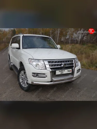 Защита передняя нижняя двойная 76,1*75 мм ТСС Тюнинг (нержавейка) Mitsubishi Pajero 4 V90 2-ой рестайлинг (2014-2020)