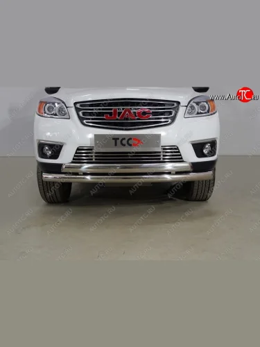 Защита передняя нижняя двойная 76,1*75 мм ТСС Тюнинг (нержавейка) JAC T6 пикап (2018-2024)