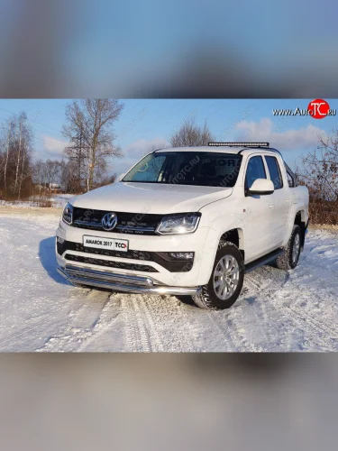 Защита передняя нижняя двойная 76,1*75 мм ТСС Тюнинг (нержавейка) Volkswagen Amarok рестайлинг (2016-2022)