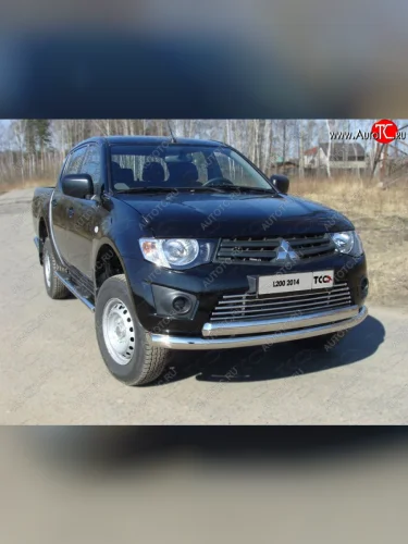 Защита передняя нижняя двойная 76*75 мм Long ТСС Тюнинг (нержавейка) Mitsubishi L200 4  рестайлинг (2013-2016)