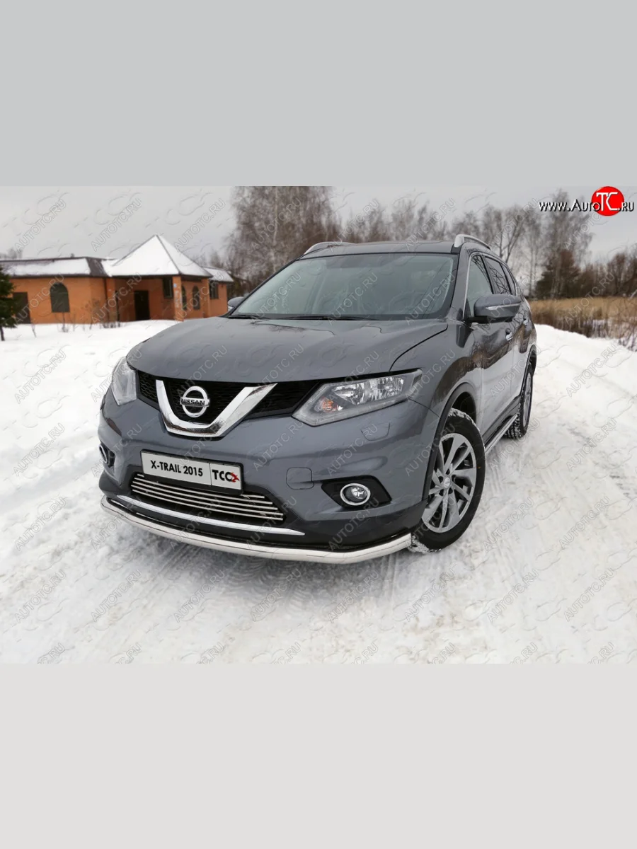 Защита передняя нижняя длинная 60,3 мм ТСС Тюнинг Nissan X-trail 3 T32 дорестайлинг (2013-2018) (нержавейка)  в Керчи Республика Крым