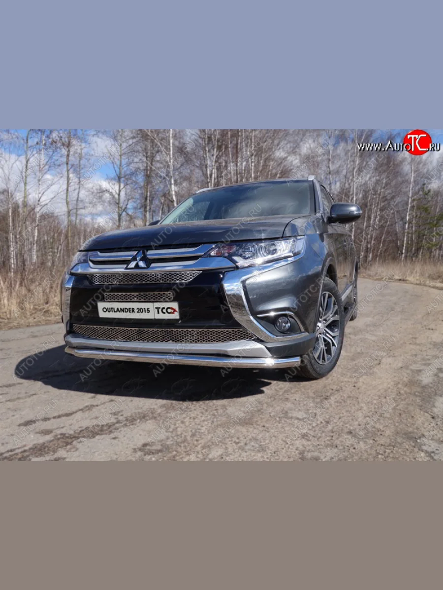  Защита передняя нижняя длинная 60,3 мм ТСС Тюнинг Mitsubishi Outlander GF 2-ой рестайлинг (2015-2018) (нержавейка)  в Керчи Республика Крым