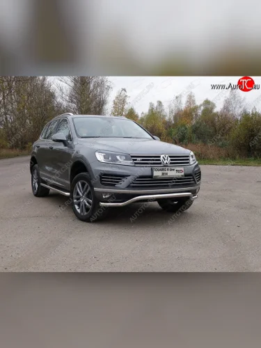 Защита передняя нижняя кенгурин 60,3 мм R-Line ТСС Тюнинг (нержавейка) Volkswagen Touareg 2 NF рестайлинг (2014-2018)