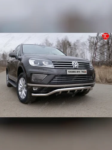 Защита передняя нижняя кенгурин 60,3*42,4 мм ТСС Тюнинг (нержавейка) Volkswagen Touareg 2 NF рестайлинг (2014-2018)