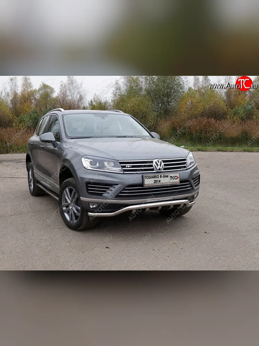 Защита передняя нижняя кенгурин 60,3*42,4 мм R-Line ТСС Тюнинг Volkswagen Touareg 2 NF рестайлинг (2014-2018) (нержавейка)  в Самаре Самарской области