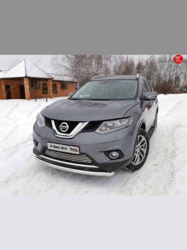 Защита передняя нижняя короткая 60,3 мм ТСС Тюнинг (нержавейка) Nissan X-trail 3 T32 дорестайлинг (2013-2018)