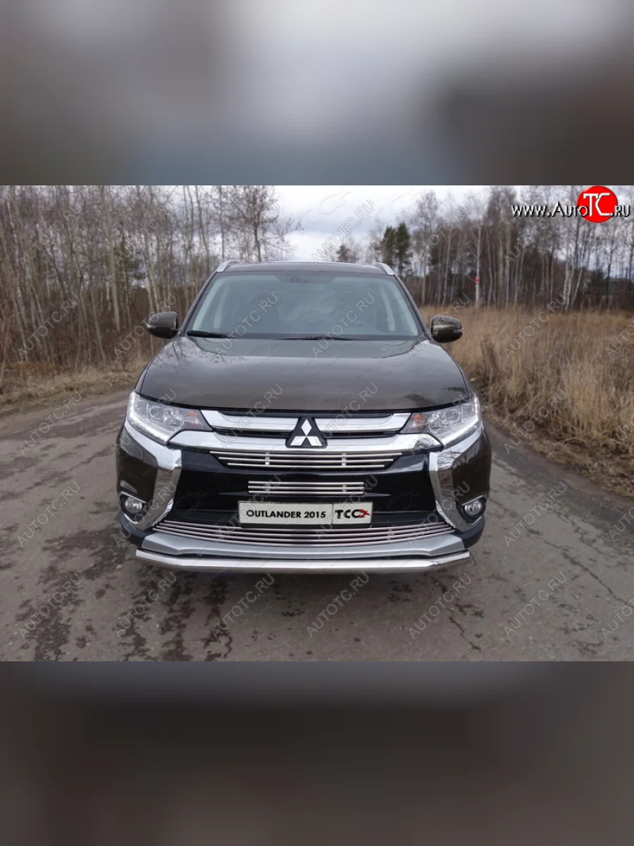 Защита передняя нижняя короткая 60,3 мм ТСС Тюнинг Mitsubishi Outlander GF 2-ой рестайлинг (2015-2018) (нержавейка)  в Самаре Самарской области