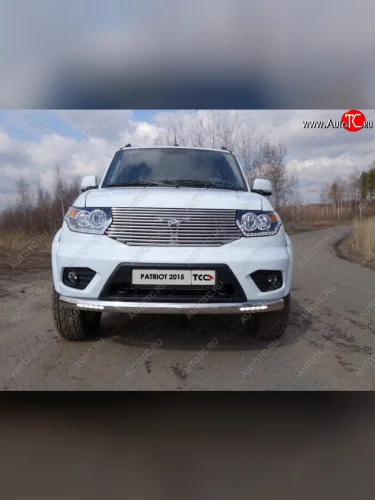 Защита передняя нижняя овальная с ходовыми огнями 75х42 мм ТСС Тюнинг (нержавейка) Уаз Патриот 3163 5-дв. 1-ый рестайлинг (2014-2016)