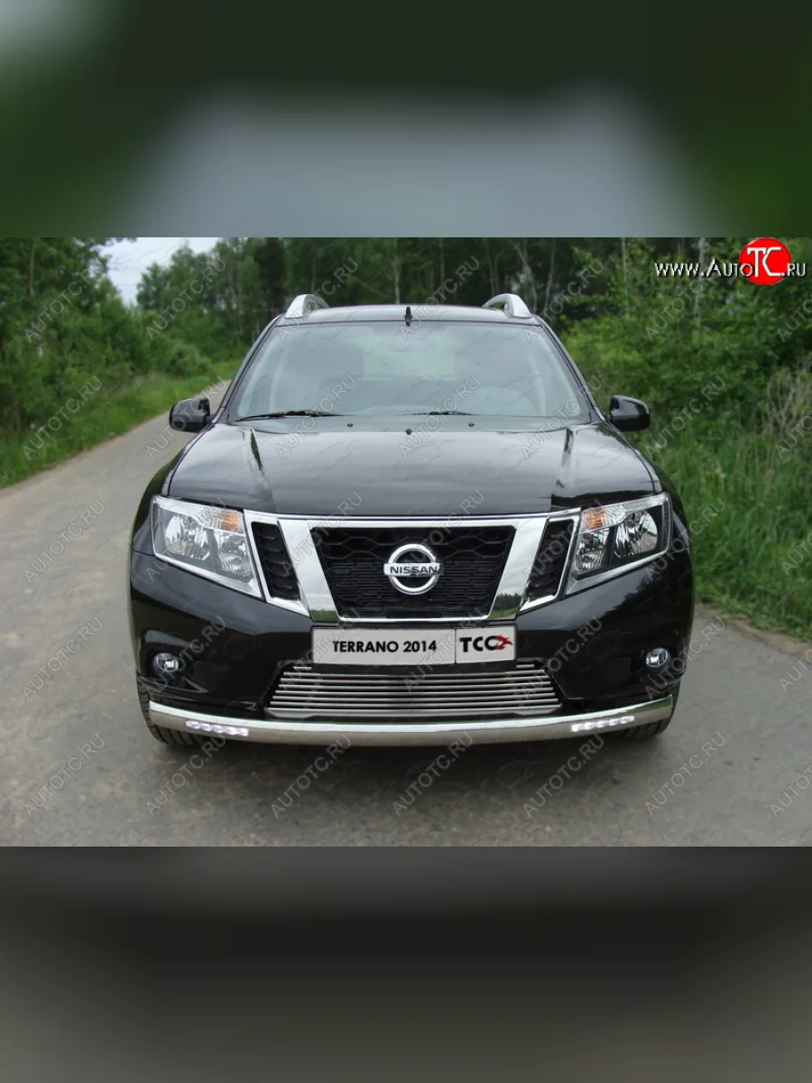 Защита передняя нижняя овальная с ходовыми огнями 75х42 мм ТСС Тюнинг Nissan Terrano D10 дорестайлинг (2013-2016) (нержавейка)  в Воронеже Воронежской области