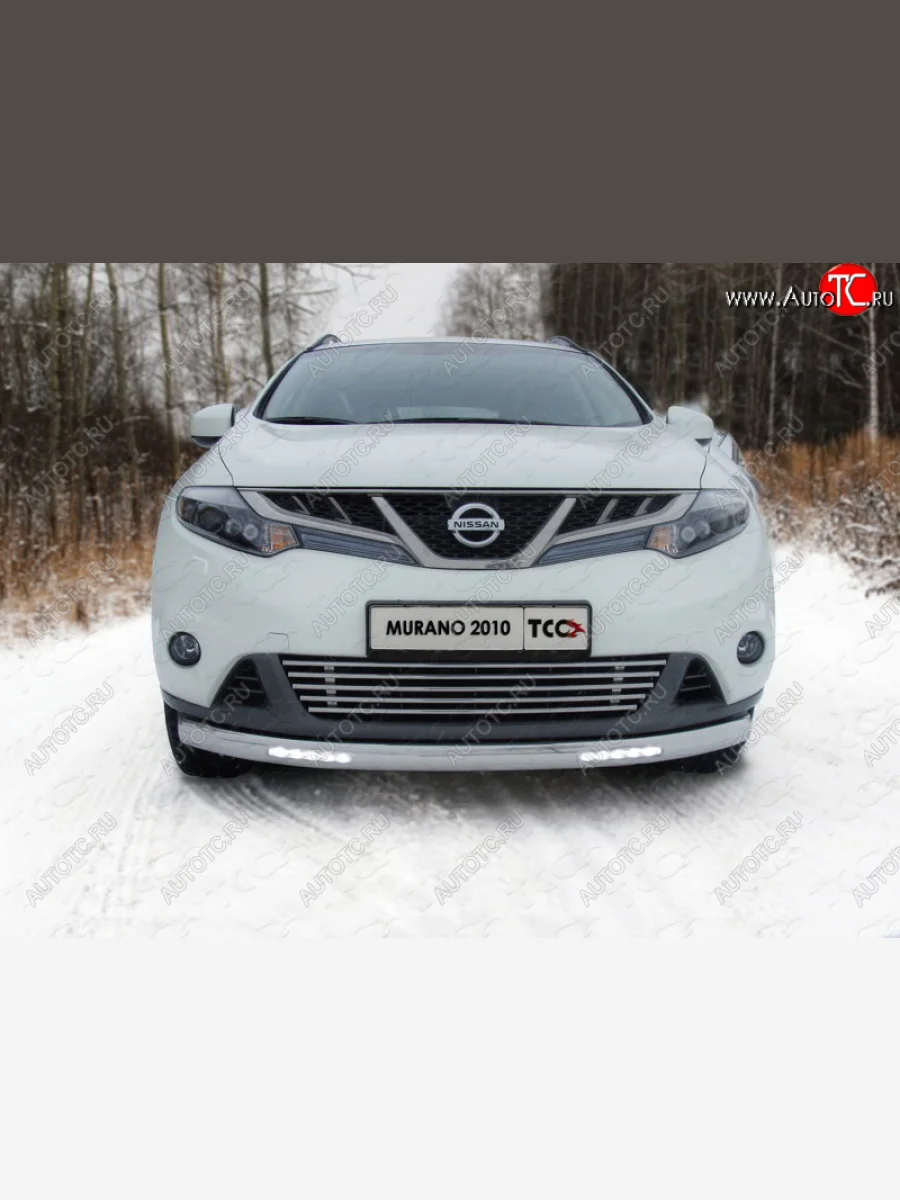Защита передняя нижняя овальная с ходовыми огнями 75х42 мм ТСС Тюнинг Nissan Murano 2 Z51 рестайлинг (2010-2016) (нержавейка)  в Перми Пермском крае