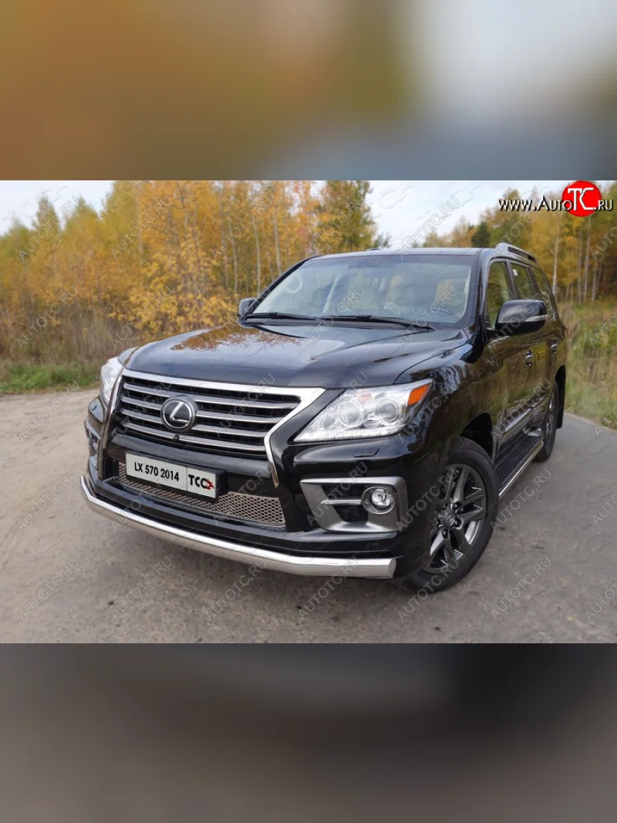 Защита передняя нижняя овальная длинная 75х42 мм Sport ТСС Тюнинг Lexus LX570 J200 1-ый рестайлинг (2012-2015) (нержавейка)  в Перми Пермском крае