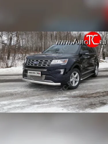 Защита передняя нижняя овальная короткая 75х42 мм ТСС Тюнинг (нержавейка) Ford Explorer U502 1-ый рестайлинг, 5 дв. (2015-2018)