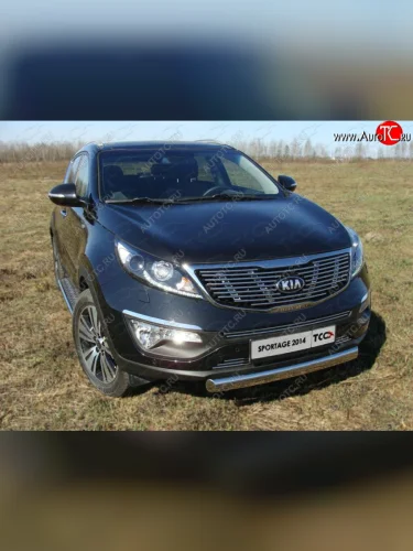 Защита передняя нижняя овальная короткая 75х42 мм ТСС Тюнинг (нержавейка) KIA Sportage  3 SL (2014-2016) рестайлинг