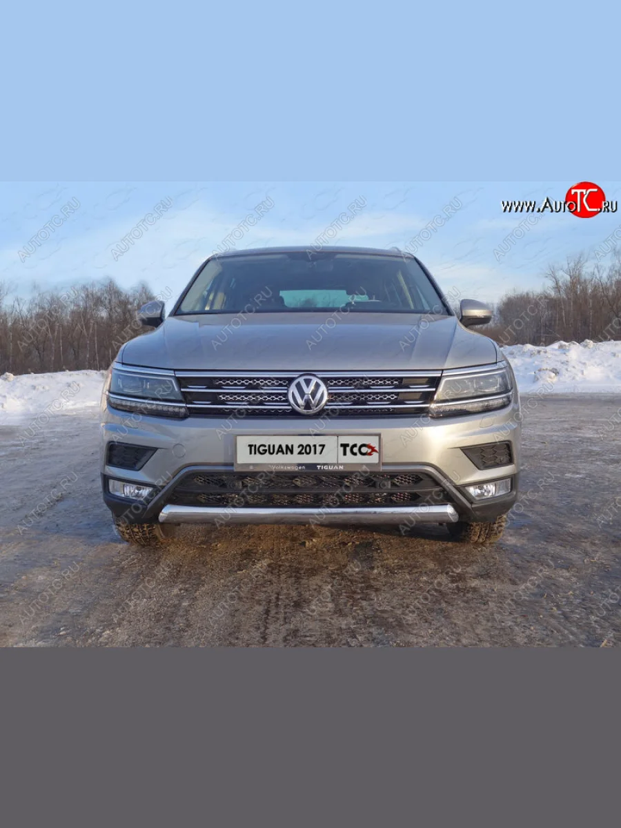 Защита передняя нижняя овальная короткая 75х42 мм ТСС Тюнинг Volkswagen Tiguan Mk2 рестайлинг (2020-2022) (нержавейка)  в Керчи Республика Крым
