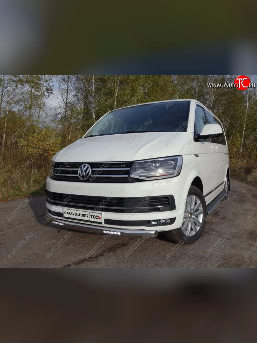 Защита передняя нижняя овальная с ДХО 75х42 мм ТСС Тюнинг Volkswagen Caravelle T6 дорестайлинг (2015-2019) (нержавейка)  в Самаре Самарской области