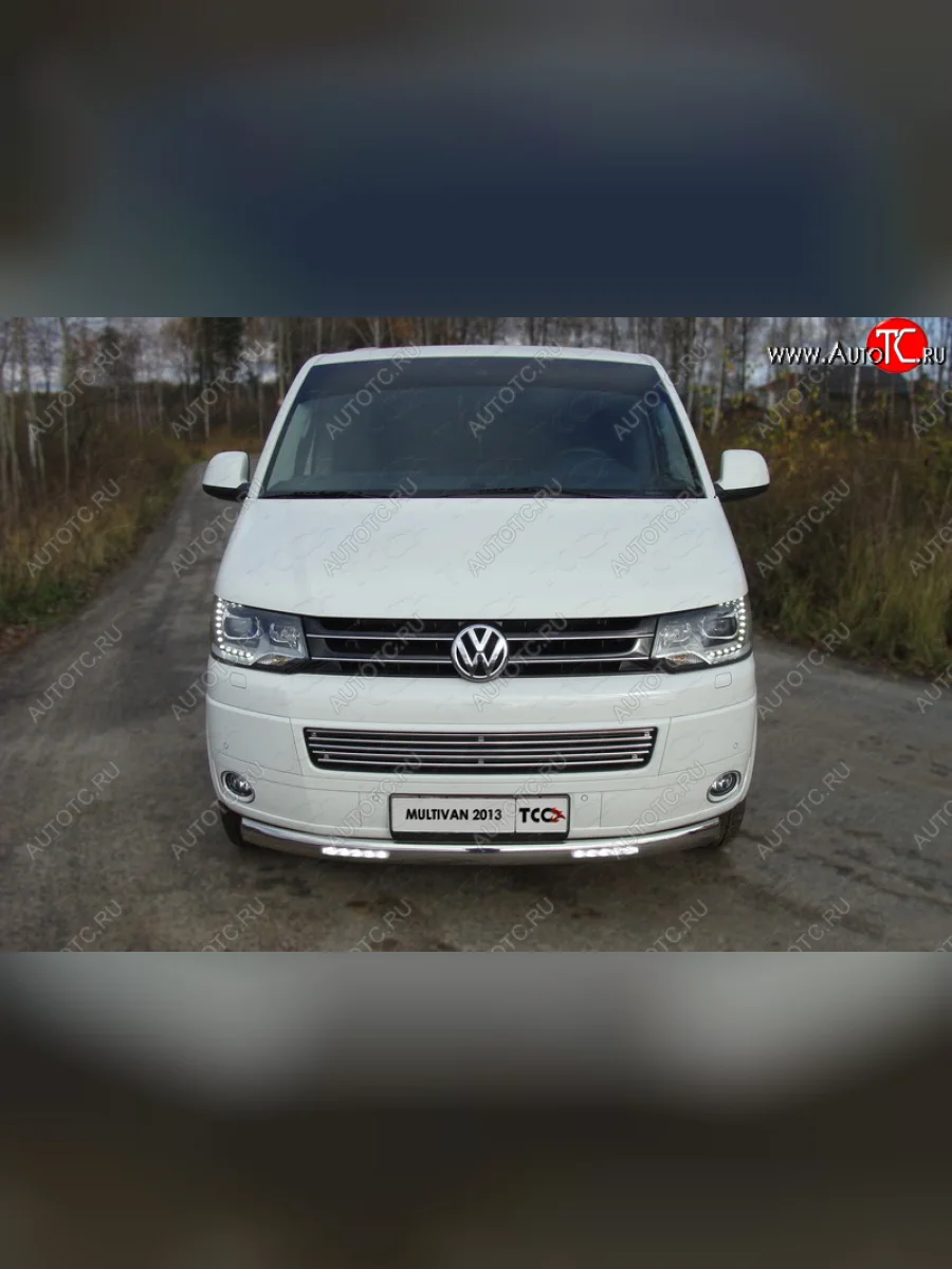 Защита передняя нижняя овальная с ДХО 75х42 мм ТСС Тюнинг Volkswagen Multivan T5 рестайлинг (2009-2015) (нержавейка)  в Перми Пермском крае