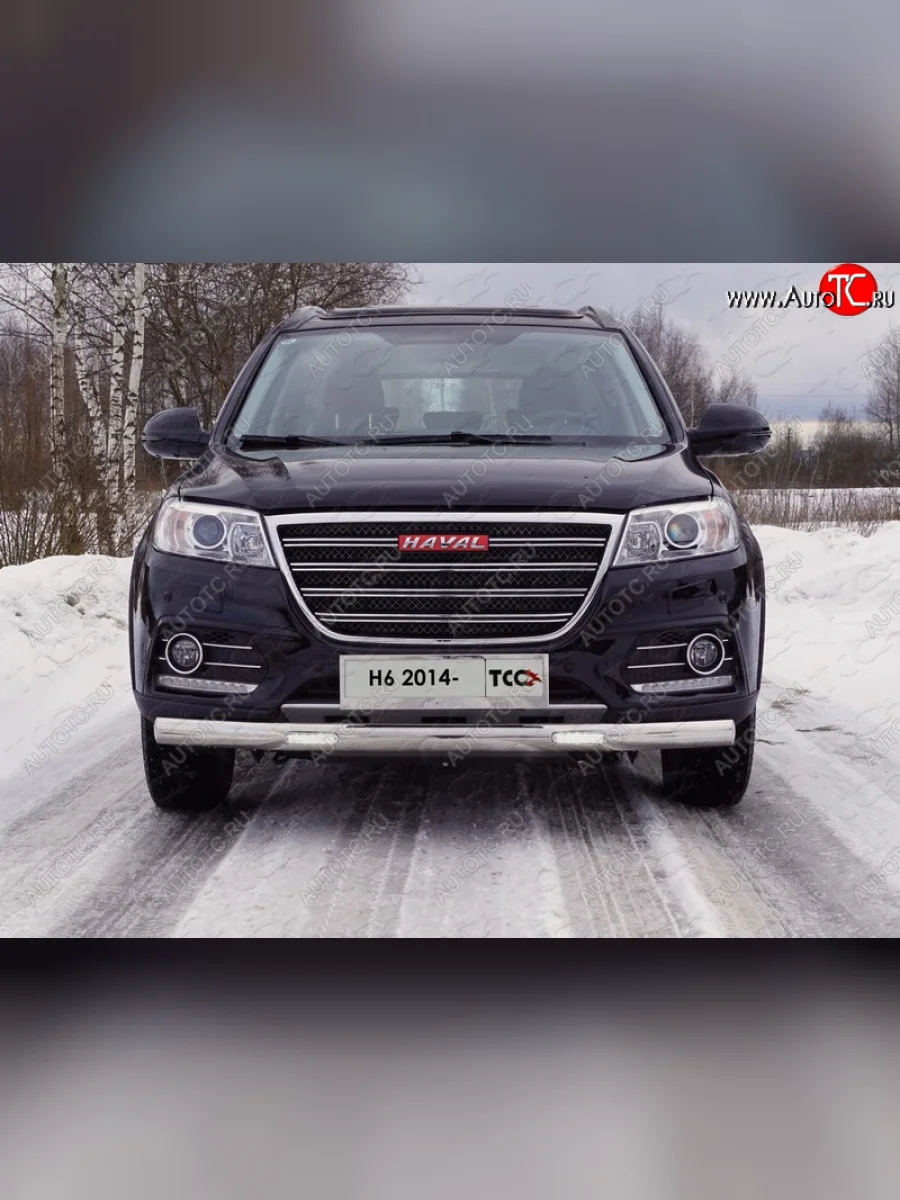 Защита передняя нижняя овальная с ДХО 75х42 мм ТСС Тюнинг Haval H6 (2013-2020) (нержавейка)  в Самаре Самарской области