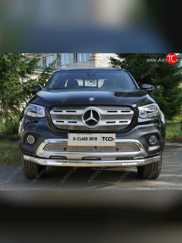 Защита передняя нижняя овальная с ДХО 75х42 мм ТСС Тюнинг (нержавейка) Mercedes-Benz X class  W470 (2017-2020)