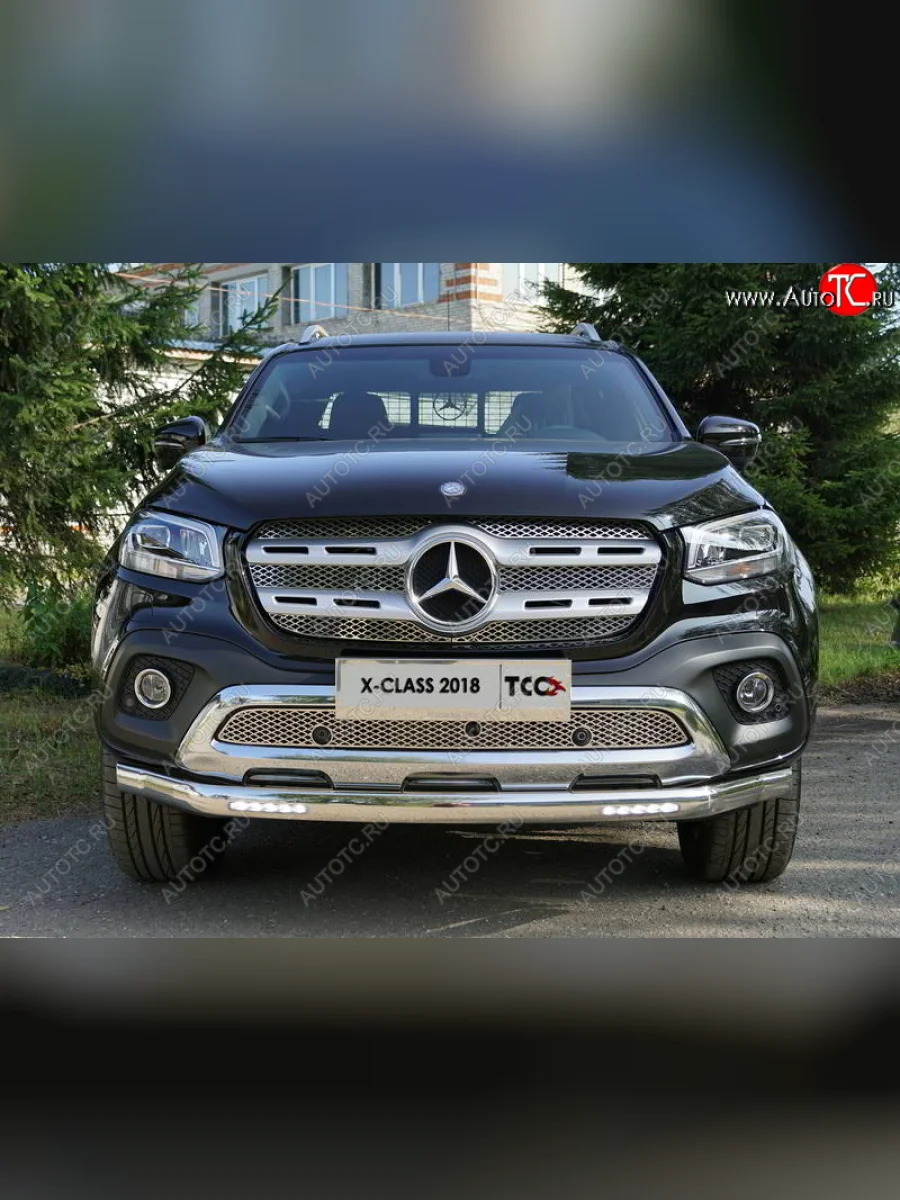 Защита передняя нижняя овальная с ДХО 75х42 мм ТСС Тюнинг  Mercedes-Benz X class (2017-2020) W470 (нержавейка)  в Воронеже Воронежской области