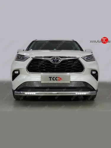 Защита передняя нижняя овальная с ДХО 75х42 мм ТСС Тюнинг (нержавейка) Toyota Highlander XU70 (2020-2025)