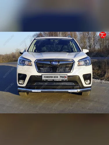 Защита передняя нижняя овальная с ДХО 75х42 мм ТСС Тюнинг (нержавейка) Subaru Forester SK/S14 дорестайлинг (2018-2021)