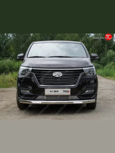 Защита передняя нижняя овальная с ДХО 75х42 мм ТСС Тюнинг (нержавейка) Hyundai Starex/Grand Starex/H1 TQ 2-ой рестайлинг (2017-2022)