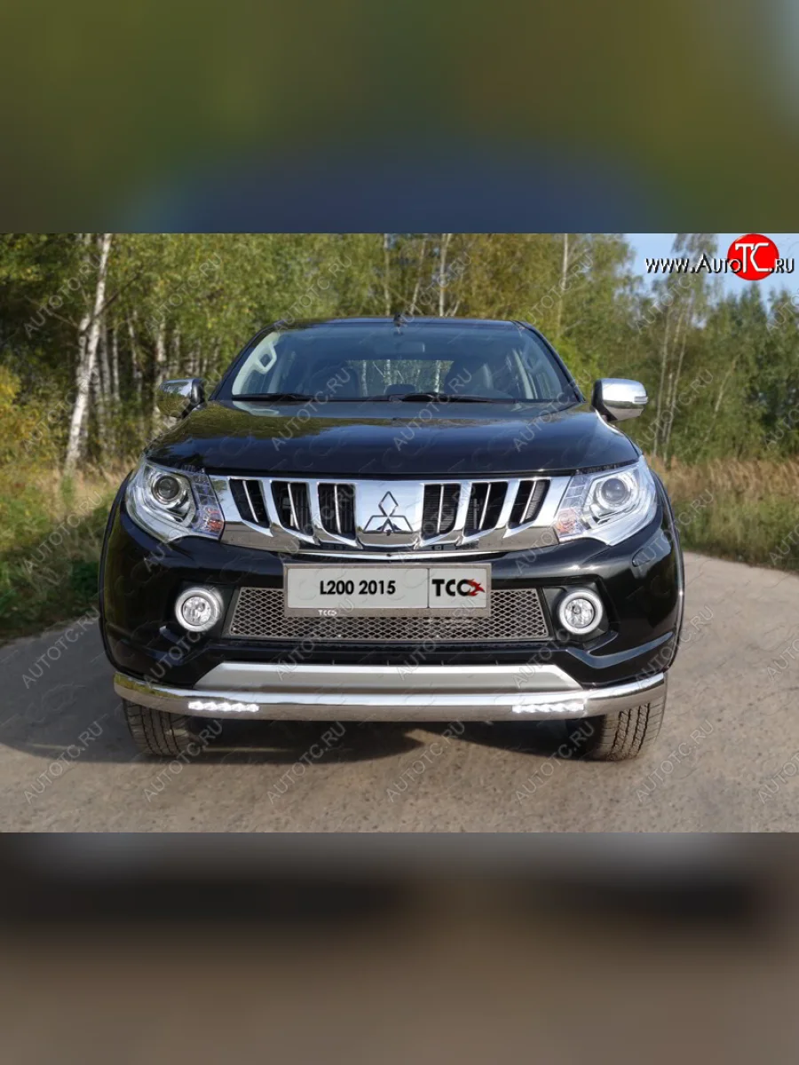 Защита передняя нижняя овальная с ДХО 75х42 мм ТСС Тюнинг Mitsubishi L200 5 KK,KL дорестайлинг (2015-2019) (нержавейка)  в Перми Пермском крае