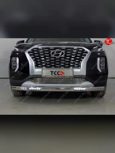Защита передняя нижняя овальная с ДХО 75х42 мм ТСС Тюнинг (нержавейка) Hyundai Palisade LX2 (2018-2022)