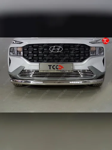 Защита передняя нижняя овальная с ДХО 75х42 мм ТСС Тюнинг (нержавейка) Hyundai Santa Fe TM рестайлинг (2020-2022)