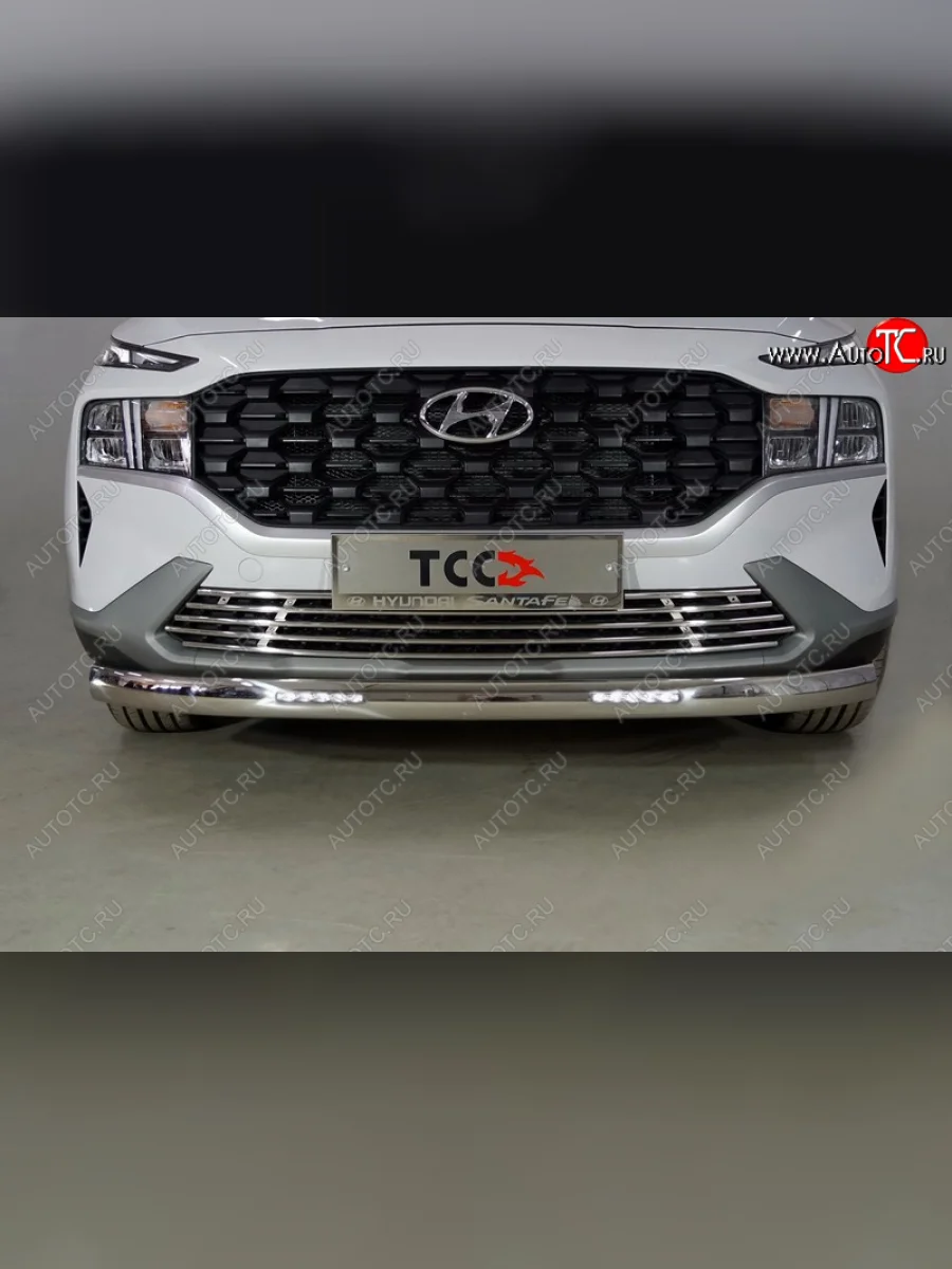 Защита передняя нижняя овальная с ДХО 75х42 мм ТСС Тюнинг Hyundai Santa Fe TM рестайлинг (2020-2022) (нержавейка)  в Самаре Самарской области