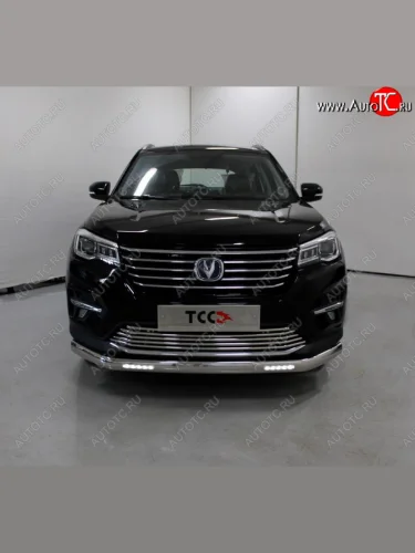 Защита передняя нижняя овальная с ДХО 75х42 мм ТСС Тюнинг (нержавейка) Changan CS75 1-ый рестайлинг (2018-2022)