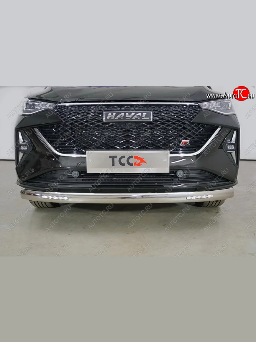 Защита передняя нижняя овальная с ДХО 75х42 мм ТСС Тюнинг Haval F7x рестайлинг (2022-2024) (нержавейка)  в Керчи Республика Крым